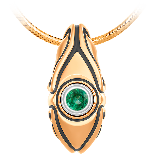 Золотые подвес с изумрудом, красное и белое золото 585