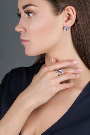 Кольцо с сапфиром и бриллиантами, белое золото 2