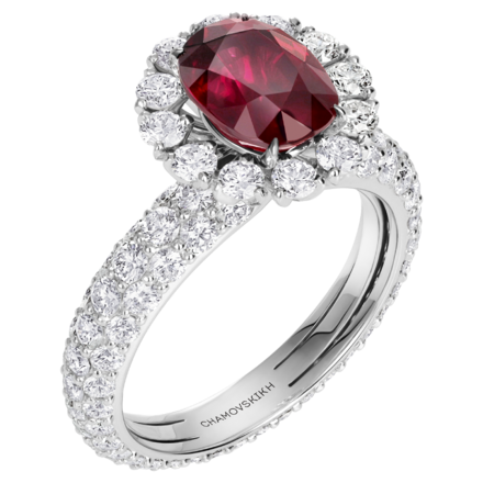 Кольцо с рубином и бриллиантами, белое и жёлтое золото 2