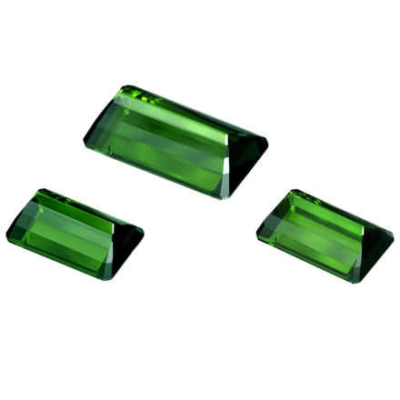 Сет из трёх турмалинов верделитов, октагон 2-15,11ct (14.60*9.75мм) и 1-15,48ct (20.50*11.40мм) 2