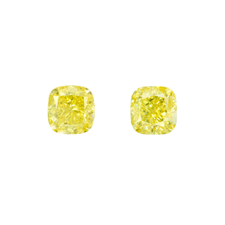 Сет из двух жёлтых бриллиантов, Кушон, 1.01/1.00ct 1