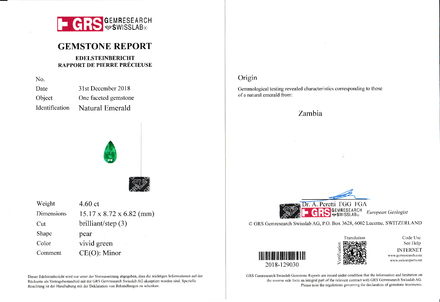 Изумруд, Zambia,Груша, 4,60ct 5