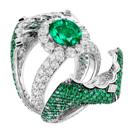 Кольцо с изумрудами и бриллиантами, белое золото 2