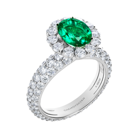 Кольцо с изумрудами и бриллиантами, белое золото 3