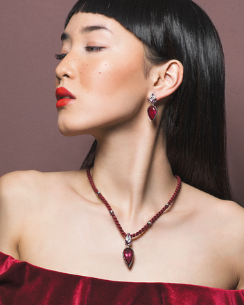 Колье с рубеллитом, бриллиантами и рубинами, белое золото 3