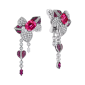 Earrings with spinel, rubies and diamonds, white gold