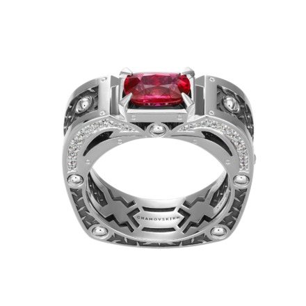 Кольцо с рубином и бриллиантами, белое золото 2
