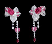 Earrings with spinel, rubies and diamonds, white gold