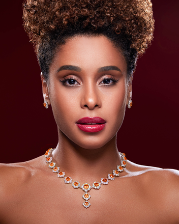 Колье со спессартинами и бриллиантами, белое золото 4