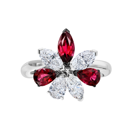 Кольцо с рубинами и бриллиантами, белое золото 3