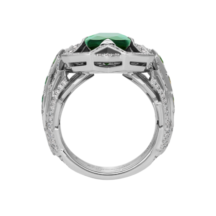 Кольцо с турмалином верделит, бриллиантами и изумрудами, белое золото 3