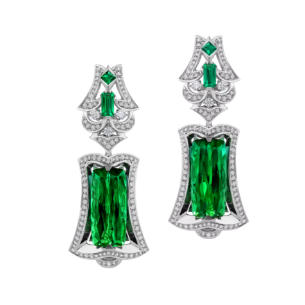 Серьги с турмалинами верделитами, бриллиантами и изумрудами, белое золото 2