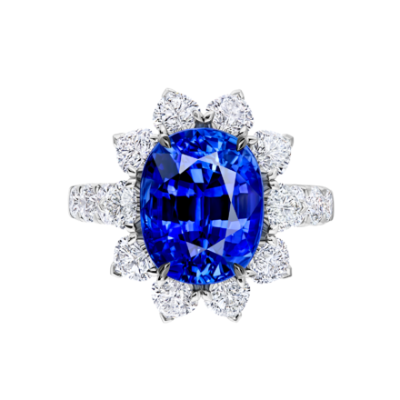 Кольцо с сапфиром и бриллиантами, белое золото 3