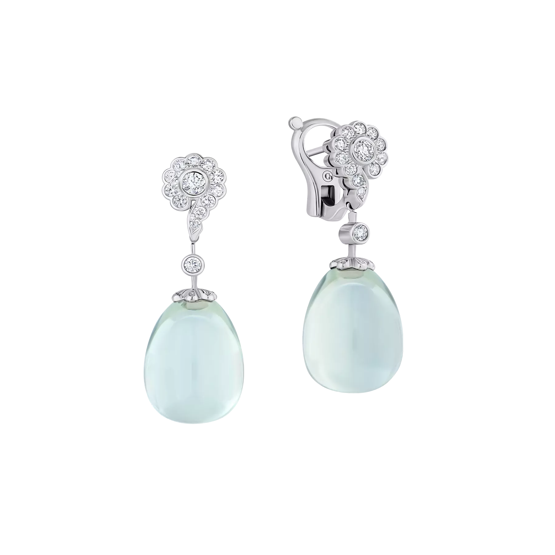 Earrings with quartz and diamonds, white gold