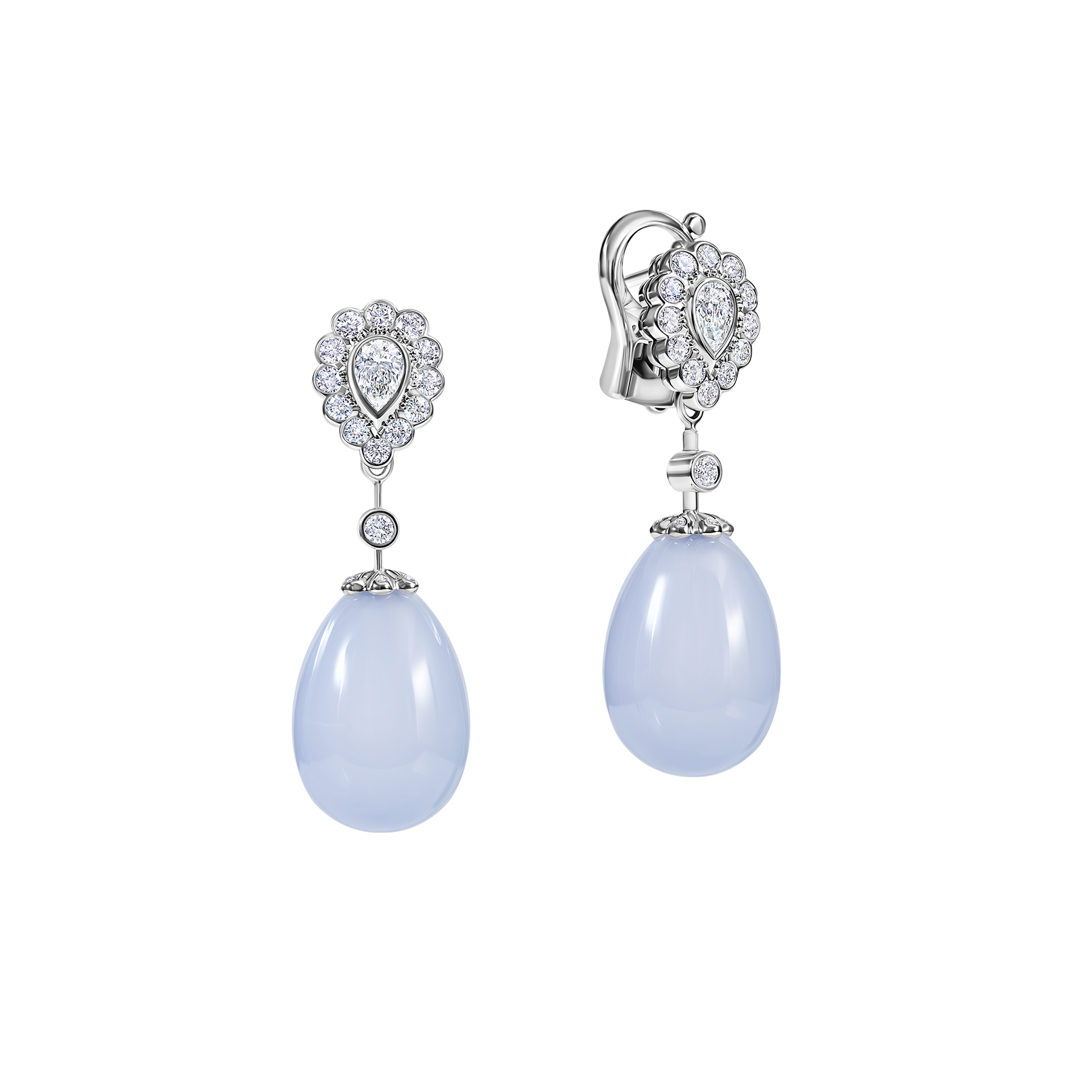 Chalcedony and diamond earrings, white gold