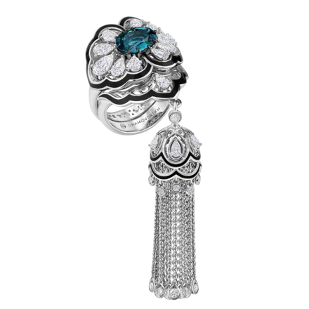 Кольцо с александритом, бриллиантами и жемчугом, белое золото 2