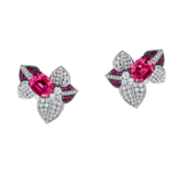 Earrings with spinel, rubies and diamonds, white gold