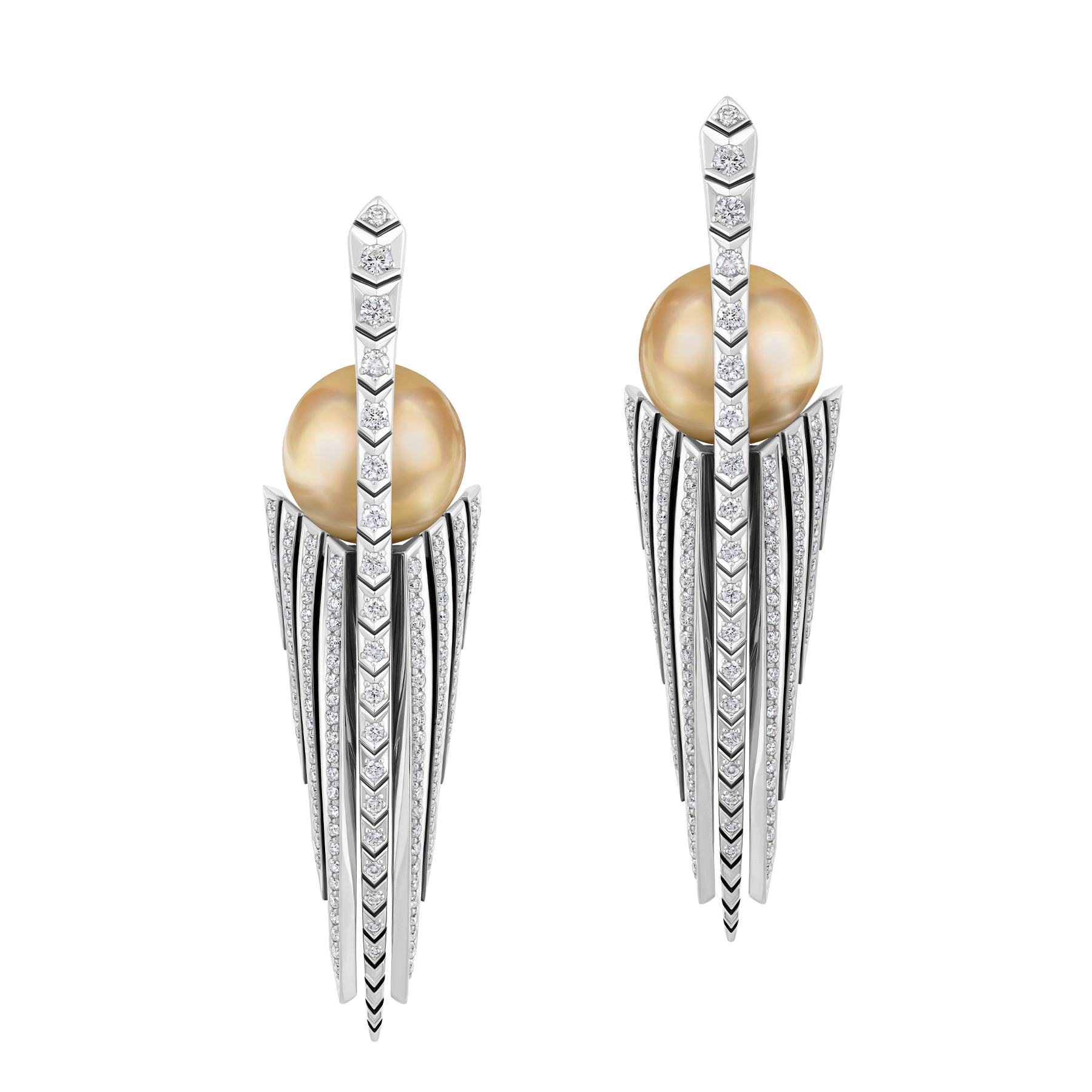 Earrings with pearls and diamonds, white gold.