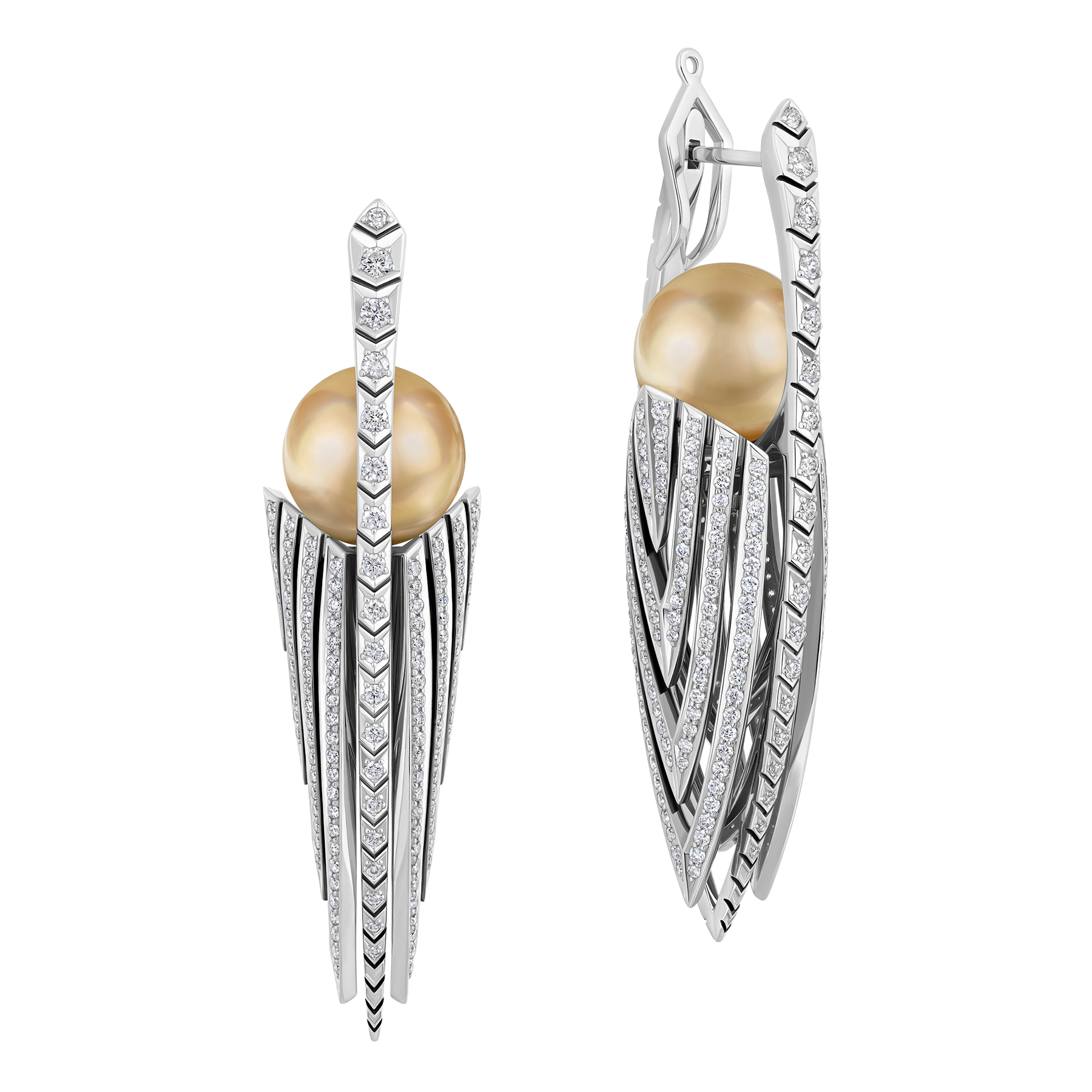 Earrings with pearls and diamonds, white gold.