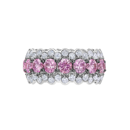 Кольцо с розовыми сапфирами и бриллиантами, белое золото 2