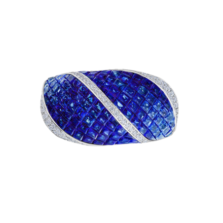 Кольцо с сапфирами и бриллиантами, белое золото 4