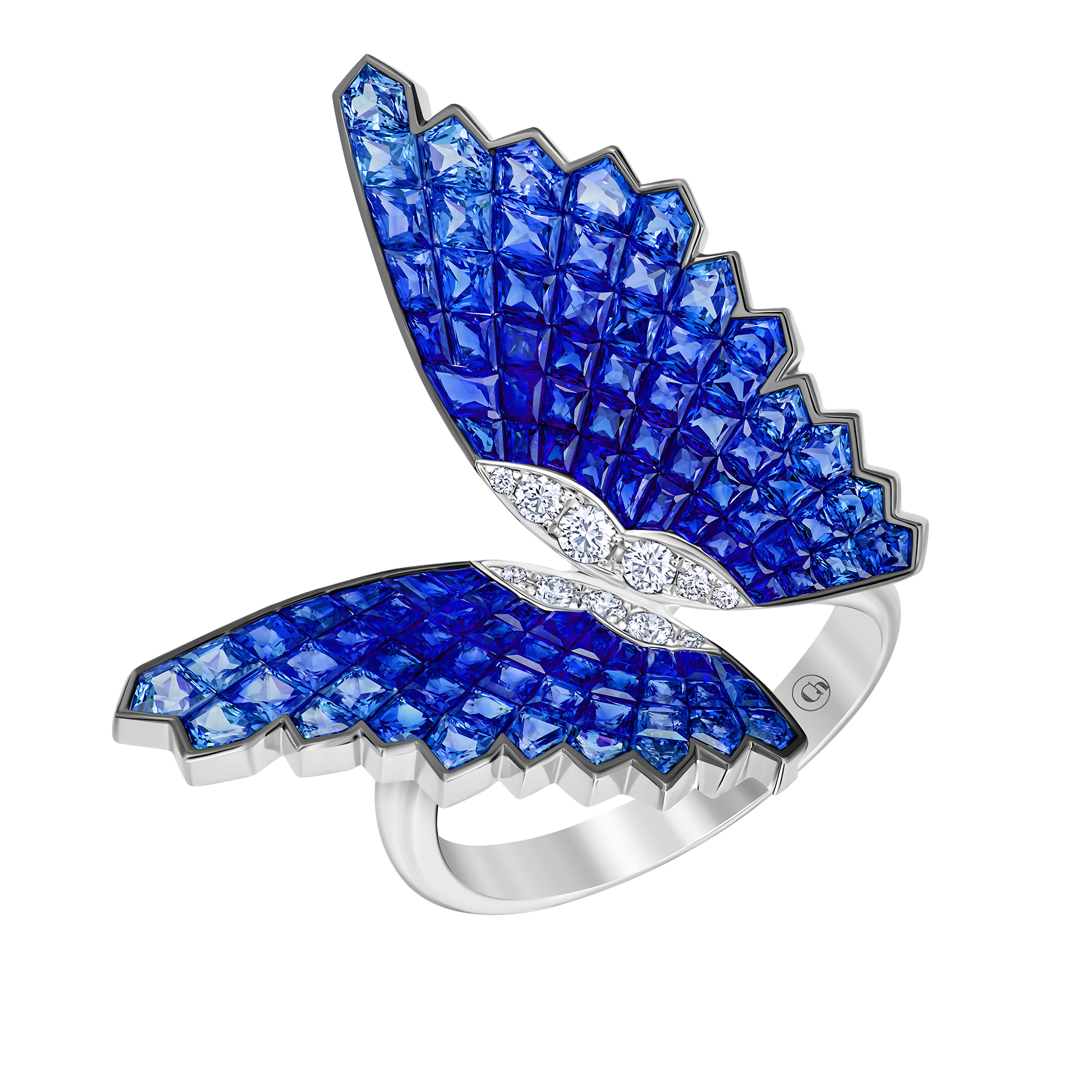 Ring with sapphires and diamonds, white gold.