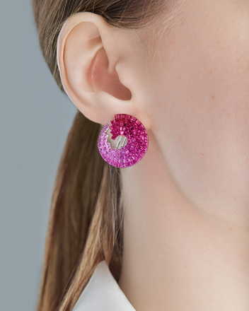 Серьги с рубинами и розовыми сапфирами, белое золото 2