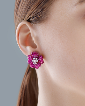 Серьги с рубинами и бриллиантами, белое золото 2