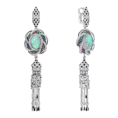 Earrings with opals, emeralds, rubies, sapphires, and diamonds, in white gold.