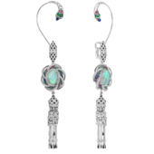 Earrings with opals, emeralds, rubies, sapphires, and diamonds, in white gold.