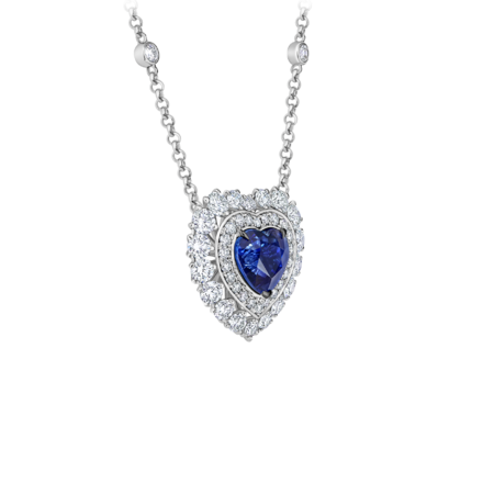 Колье с сапфиром и бриллиантами, белое золото 2