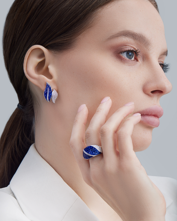 Серьги с сапфирами и бриллиантами, белое золото 2