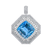 Брошь с аквамарином и бриллиантами, белое золото