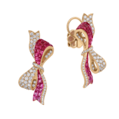 Серьги с рубинами, розовыми сапфирами и бриллиантами, розовое золото