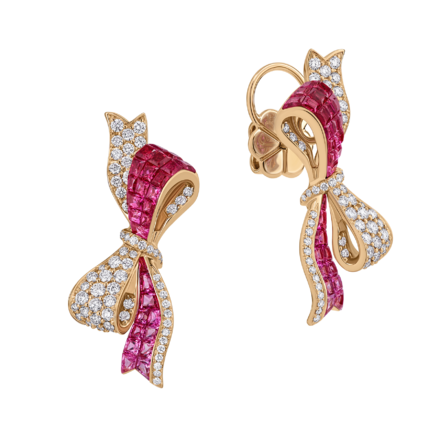 Серьги с рубинами, розовыми сапфирами и бриллиантами, розовое золото