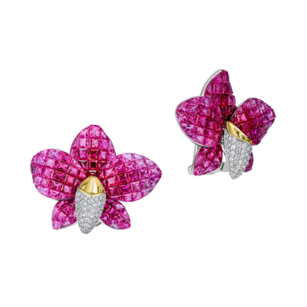 Серьги с рубинами и бриллиантами, белое золото