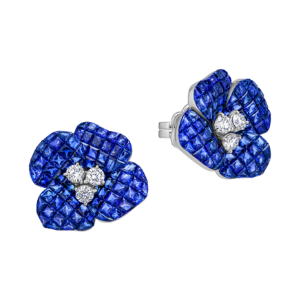 Пусеты с сапфирами и бриллиантами, белое золото