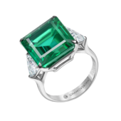 Кольцо с изумрудом и бриллиантами, белое золото