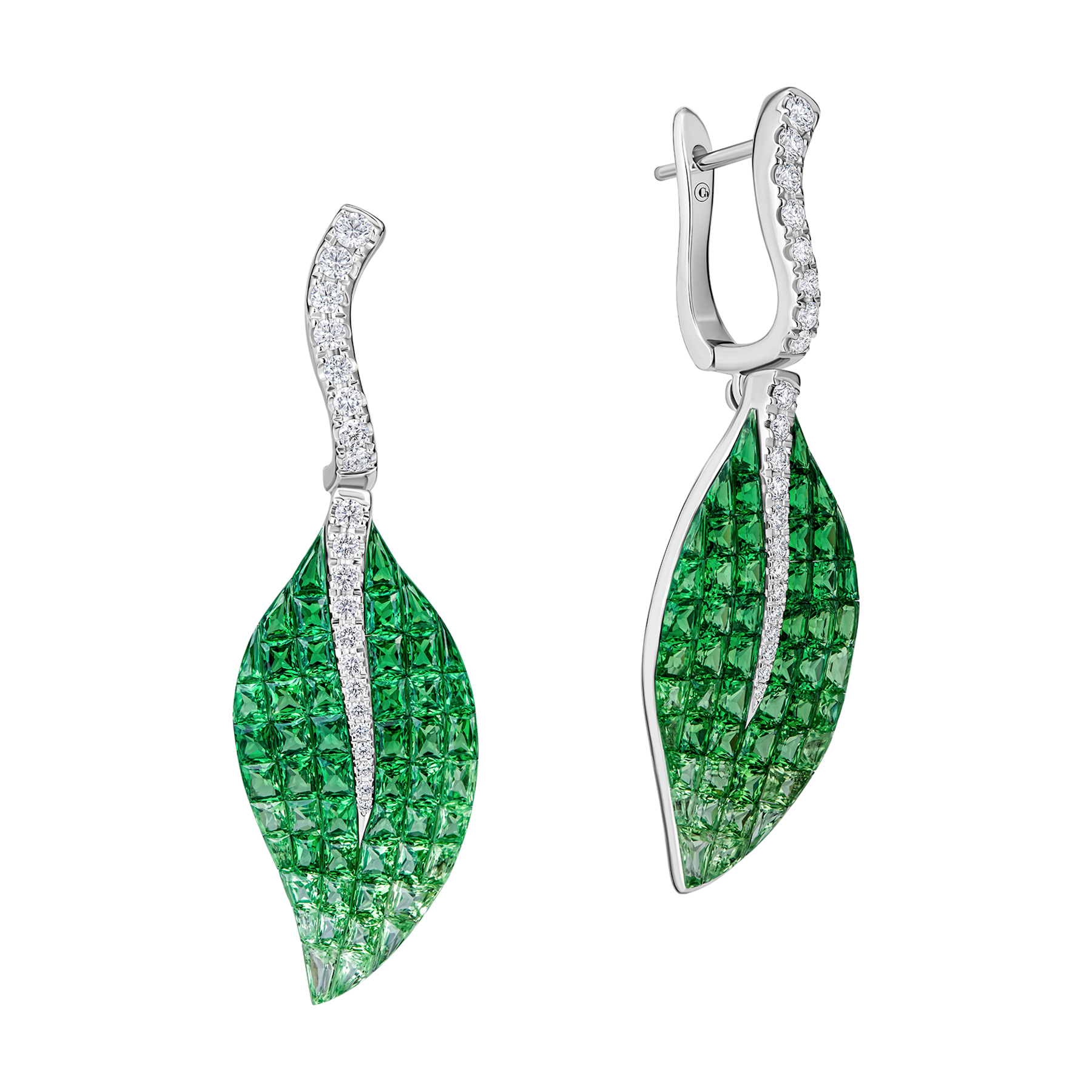 Серьги с тсаворитами и бриллиантами, белое золото