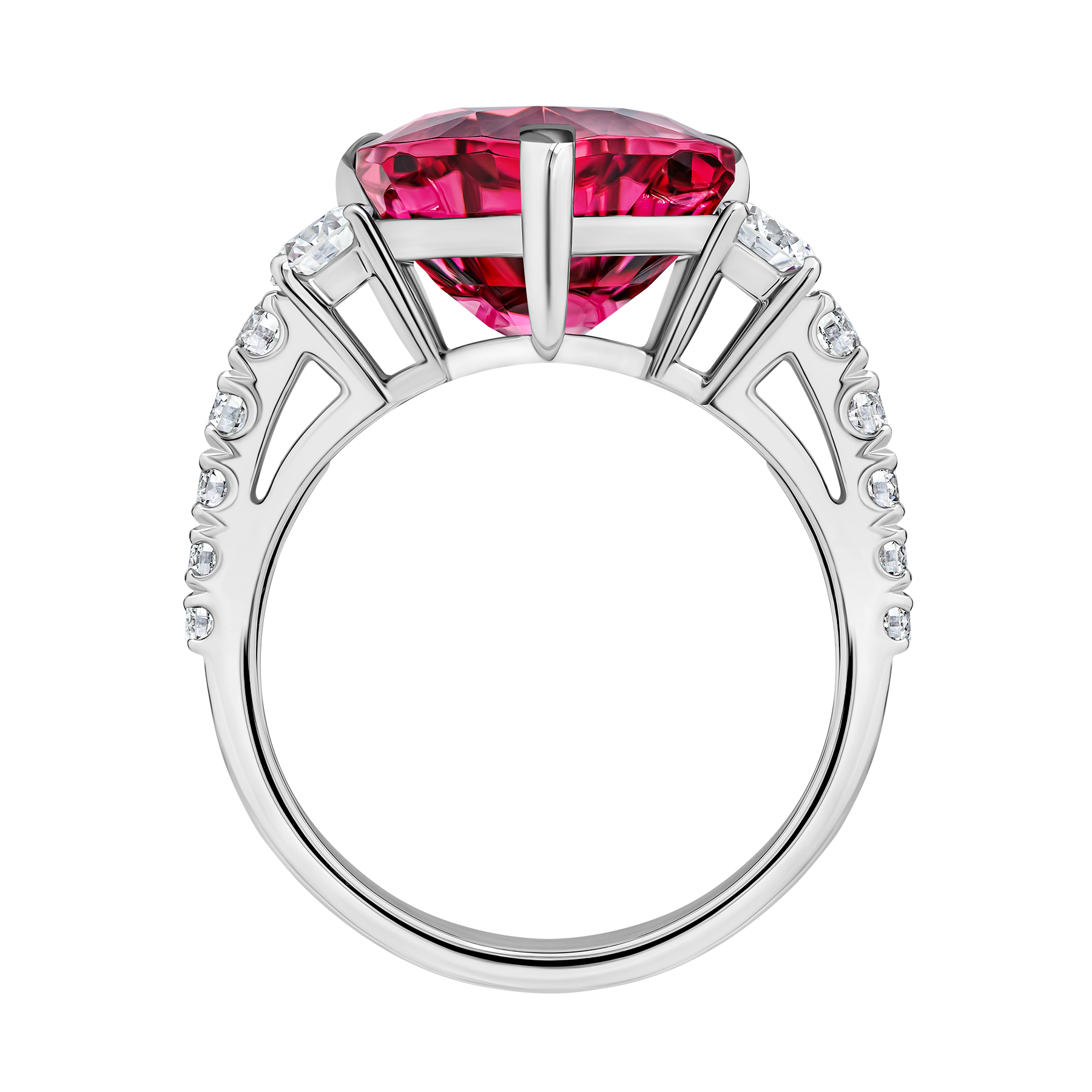 Кольцо с рубеллитом и бриллиантами, белое золото