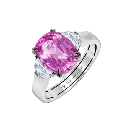 Кольцо с розовым сапфиром и бриллиантами, белое золото
