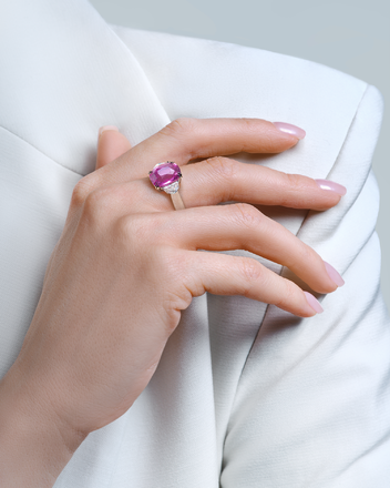 Кольцо с розовым сапфиром и бриллиантами, белое золото 4