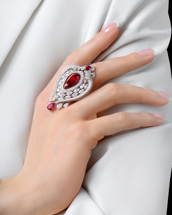 Кольцо с рубинами и бриллиантами, белое золото 5