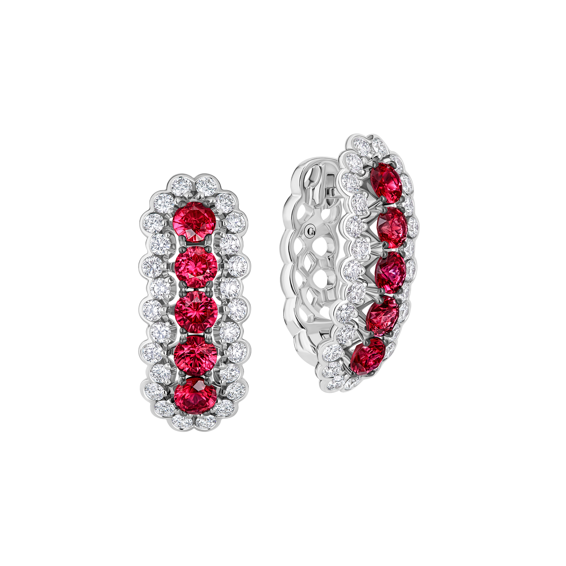 Серьги с рубинами и бриллиантами, белое золото