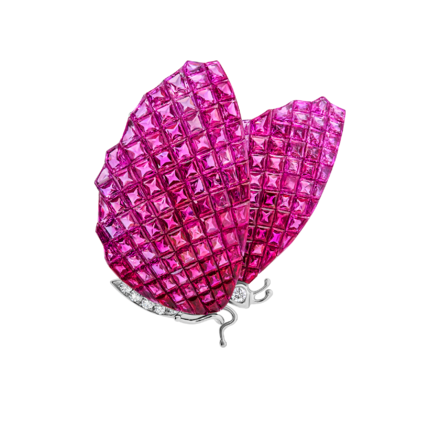 Брошь с рубинами и бриллиантами, белое золото 2