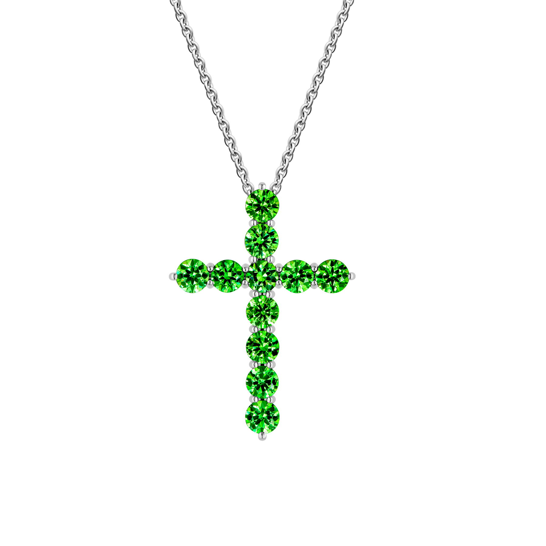 Колье с демантоидами и бриллиантом, белое золото