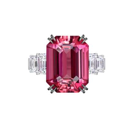 Кольцо с турмалином рубеллитом и бриллиантами, белое золото 2