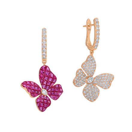 Серьги с рубинами и бриллиантами, розовое золото