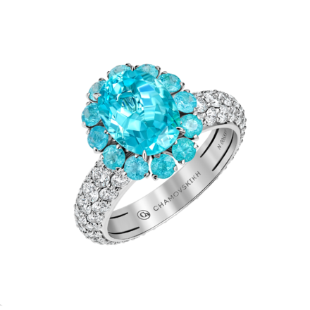 Кольцо с турмалином параибой и бриллиантами, белое золото 4