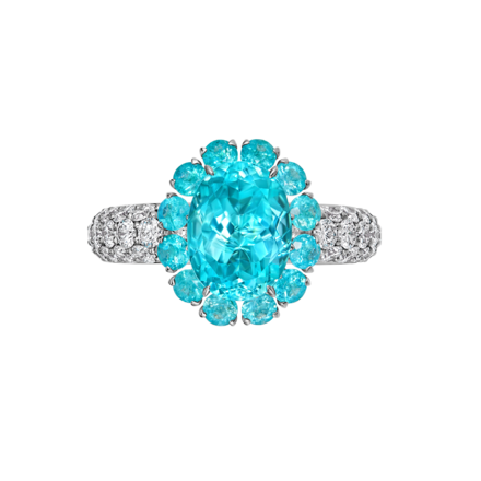 Кольцо с турмалином параибой и бриллиантами, белое золото 5